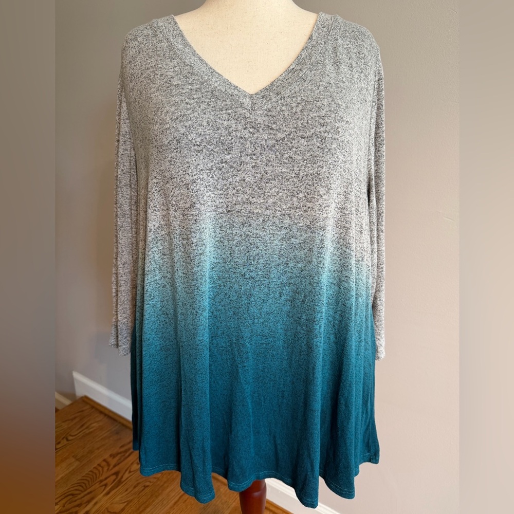 Lane Bryant Gray/Teal Ombre Lightweight Sweater - Plus Size 22/24